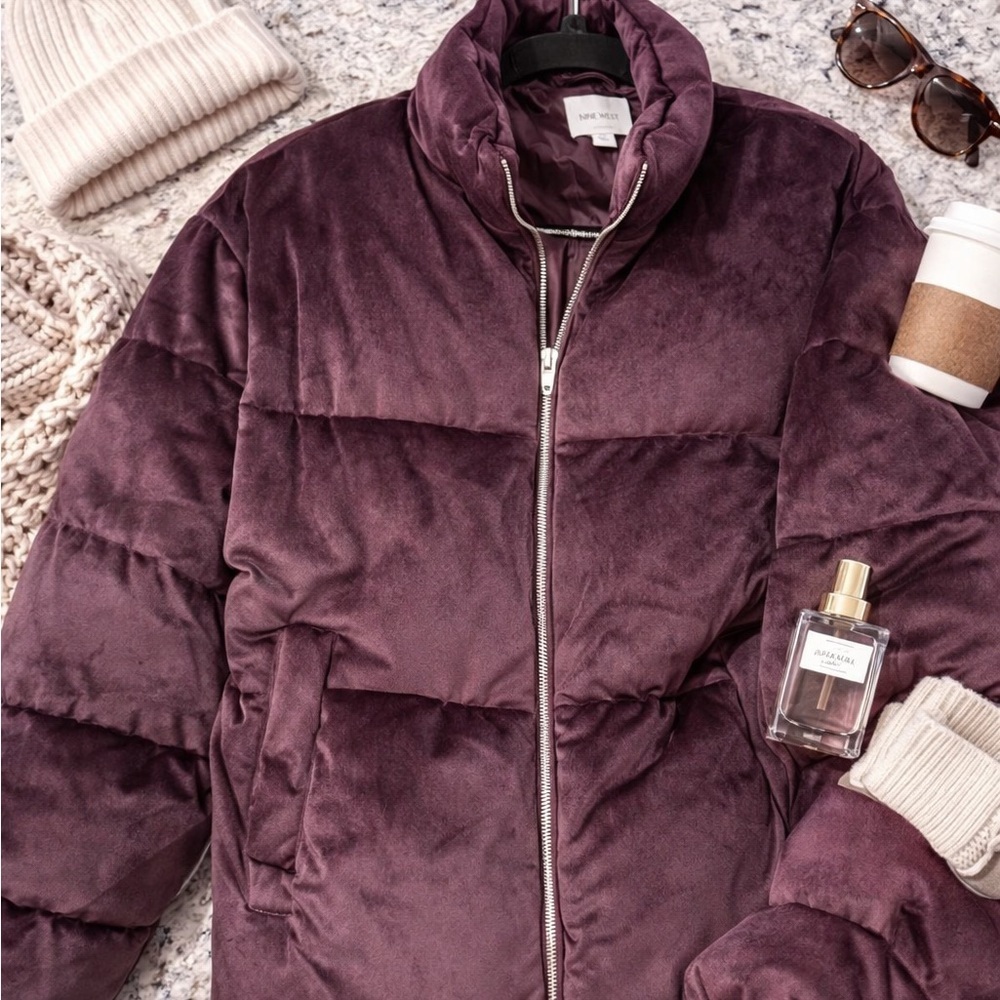 Nine West Deep Purple Velvet Puffer Jacket Medium